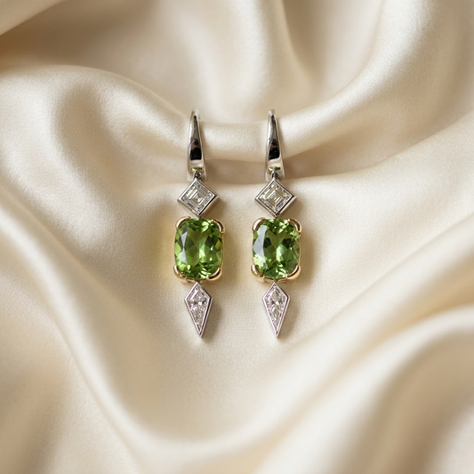 Tourmaline and diamond drop earrings - side view