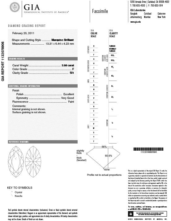 Marquise Cut Diamond 2.08ct F SI1