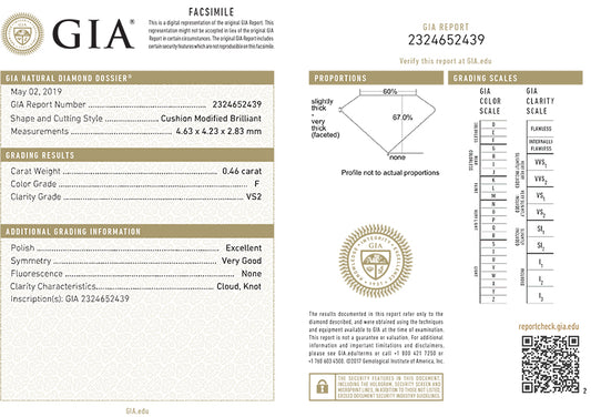 GIA Certificate Cushion Diamond FS 938