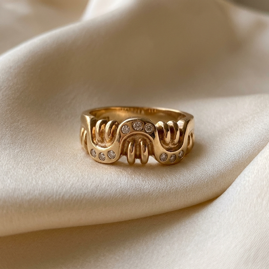 Yellow gold diamond buckle dress ring - side view