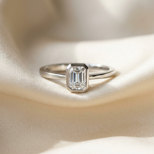 'Bezel' Diamond Engagement Ring - Emerald 0.56ct - H VS1