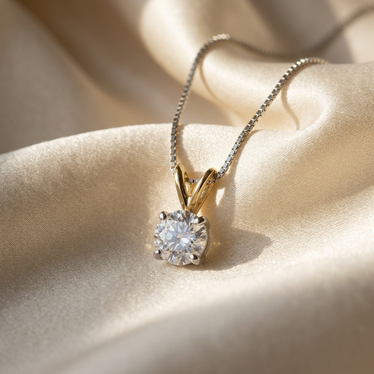 Round diamond solitaire pendant - angled view