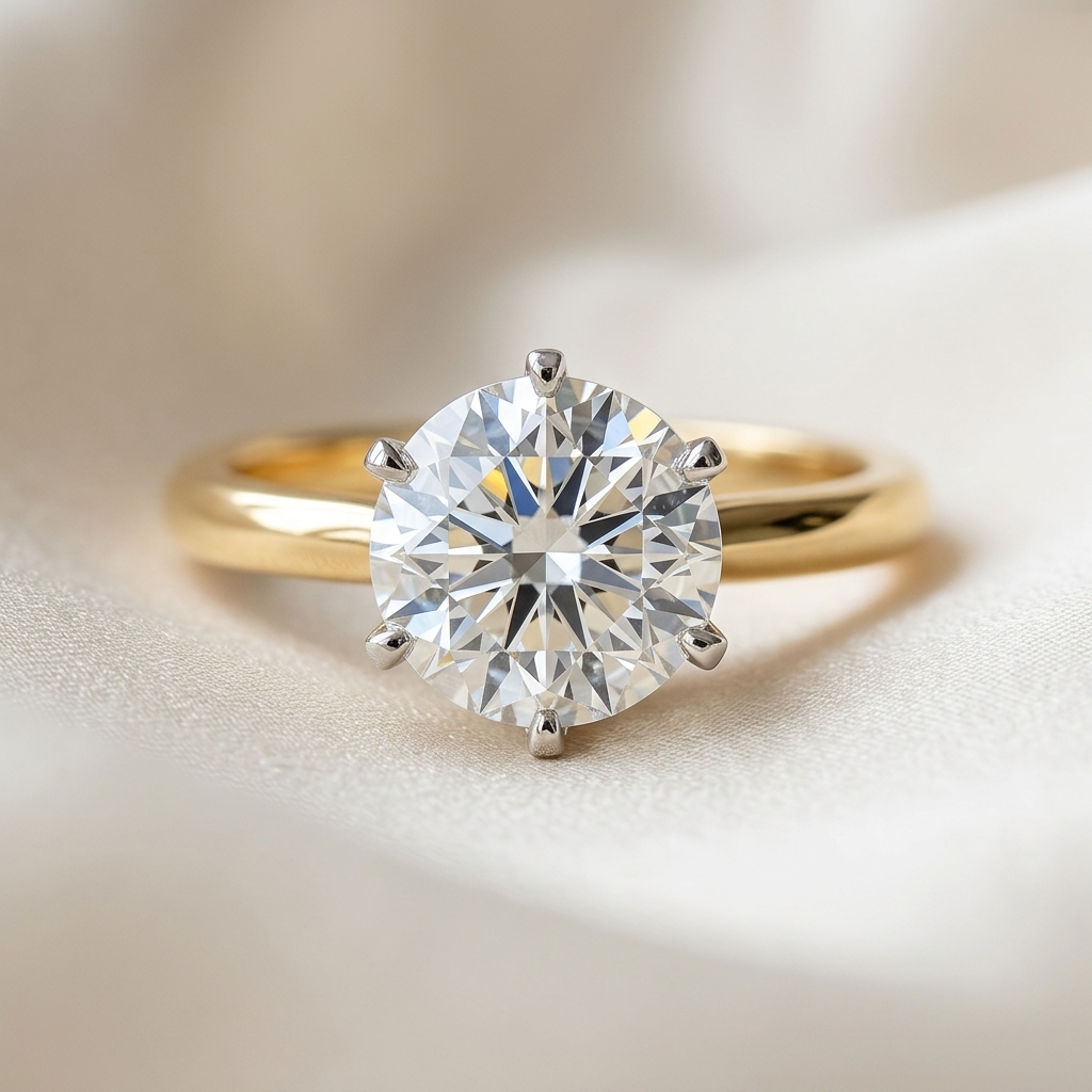 Classic round brilliant diamond solitaire engagement ring in 18ct yellow gold