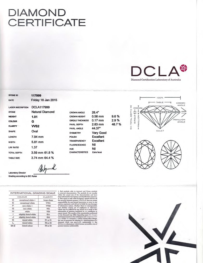 Oval Cut Diamond 1.01ct G VVS2