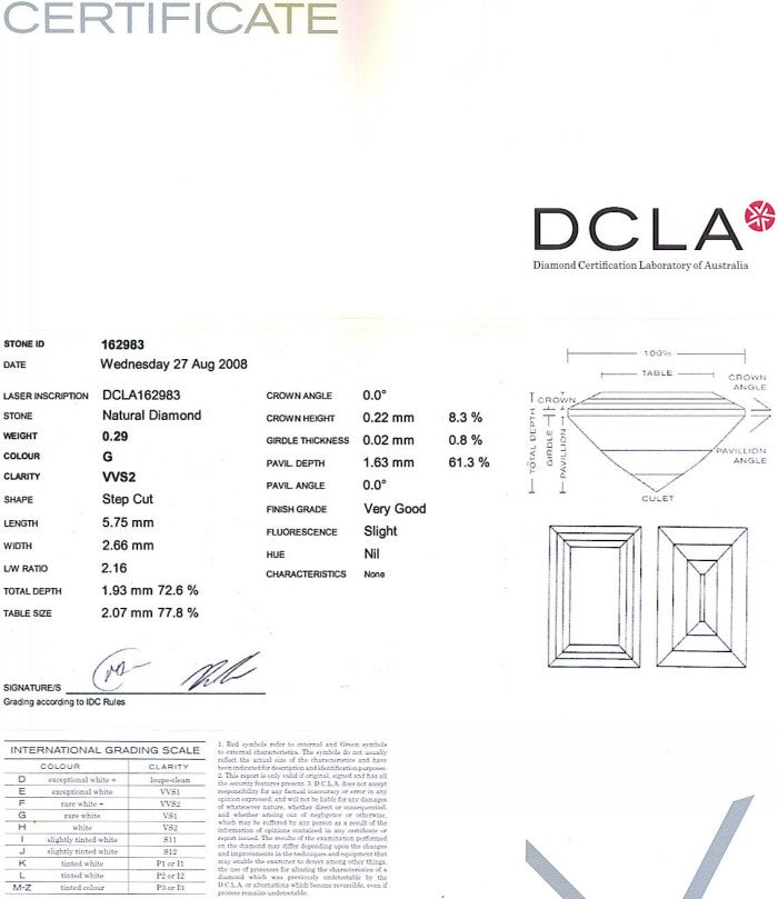 Baguette Cut Diamond 0.29ct G VVS2