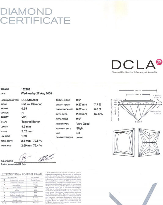 Trapezoid Brilliant Cut Diamond 0.35ct H VS1