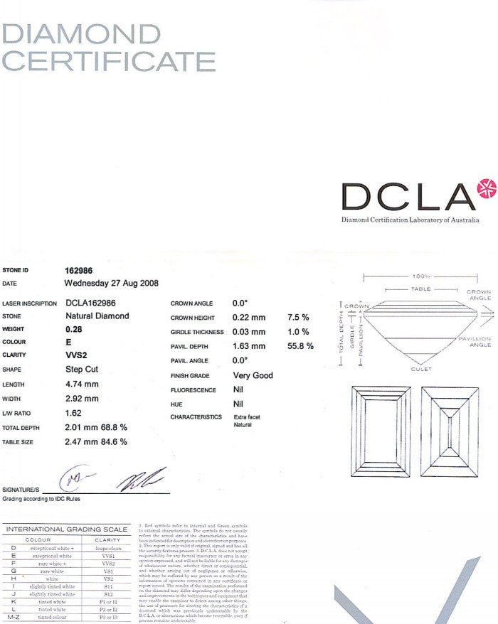Baguette Cut Diamond 0.28ct E VVS2