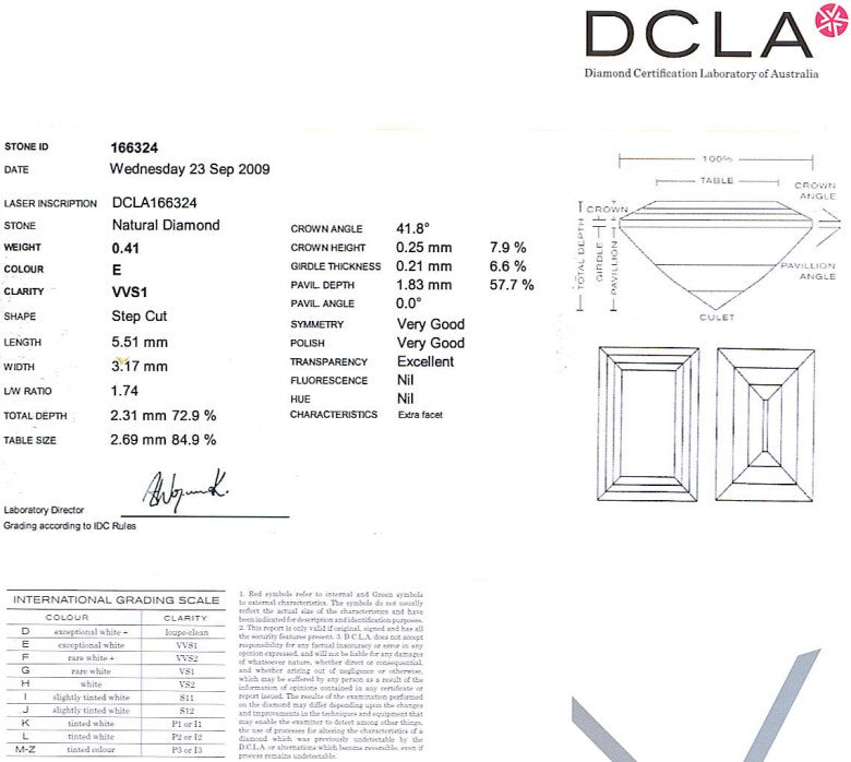 baguette Cut Diamond 0.41ct E VVS1