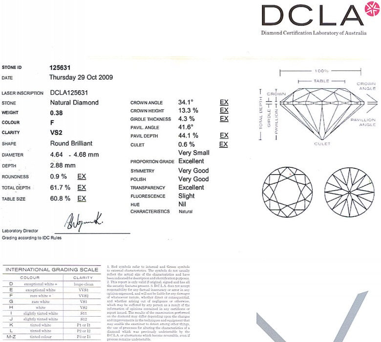 Round Brilliant Cut Diamond 0.38ct F VS2