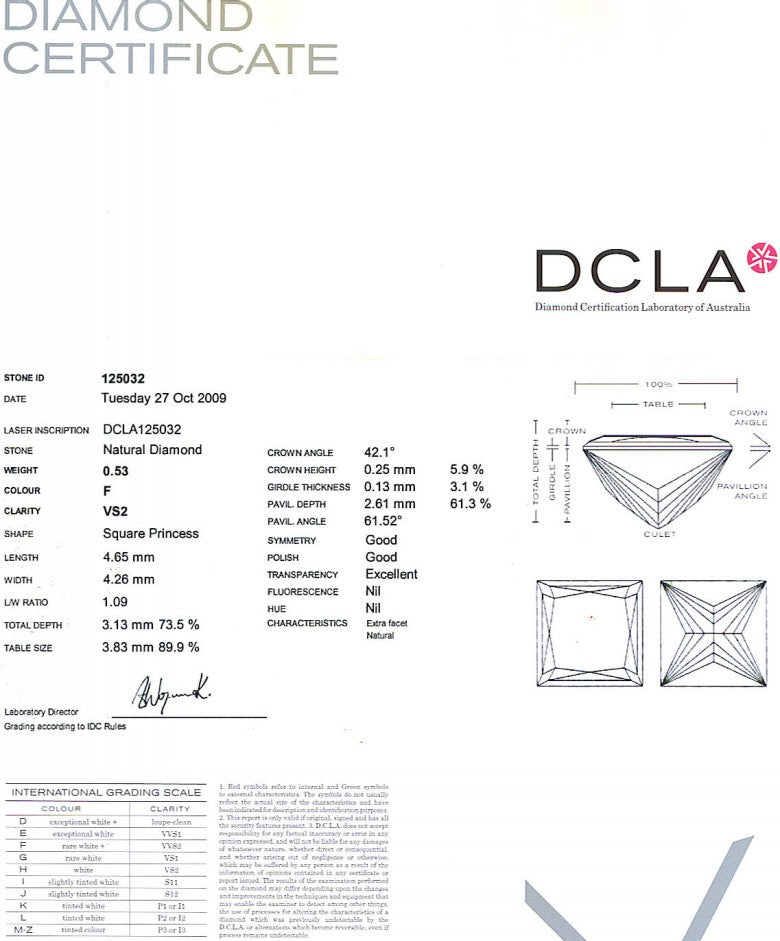 Princess Cut Diamond 0.53ct F VS2