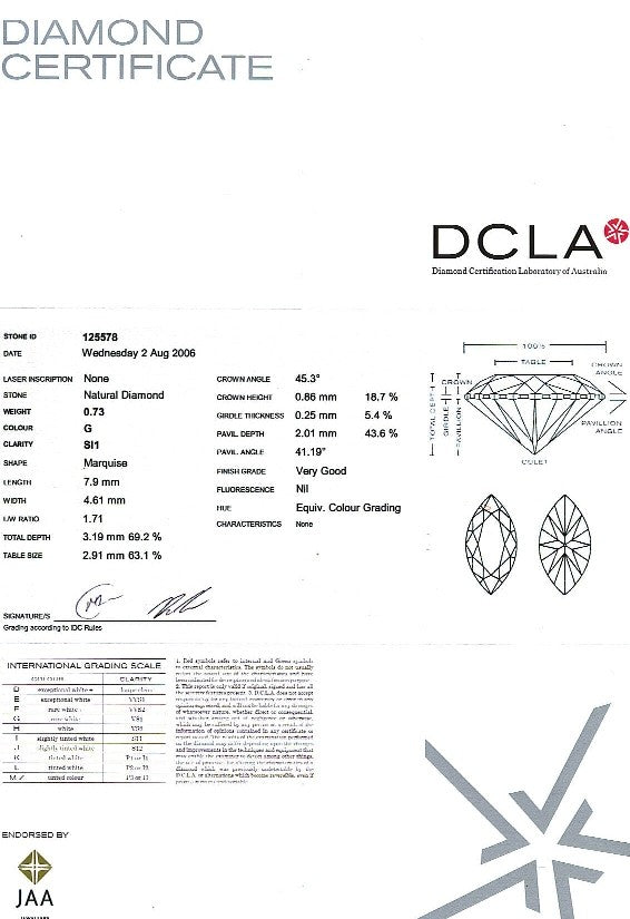 Marquise Shape Diamond 0.73ct G SI1