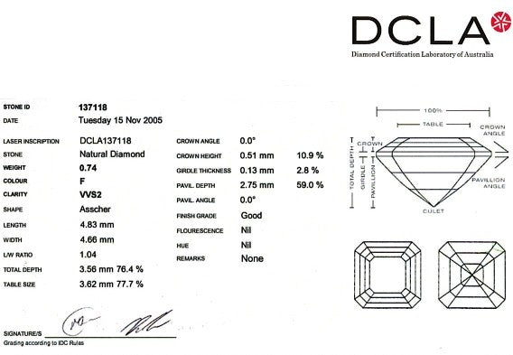 Asscher Cut Diamond 0.74ct F VVS2 - FS 163