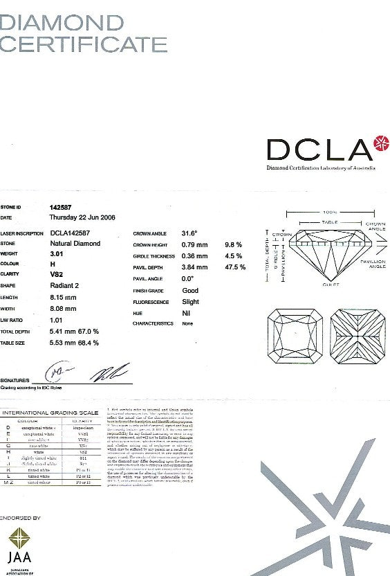 Radiant Cut Diamond 3.01ct H VS2