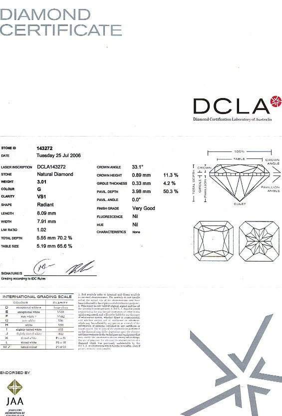 Radiant Cut Diamond 3.01ct G VS1
