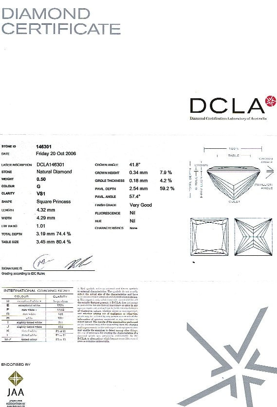 Princess Cut Diamond 0.50ct G VS1