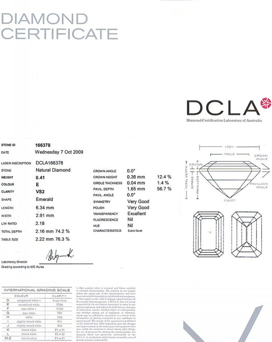 Emerald Cut Diamond 0.41ct E VS2