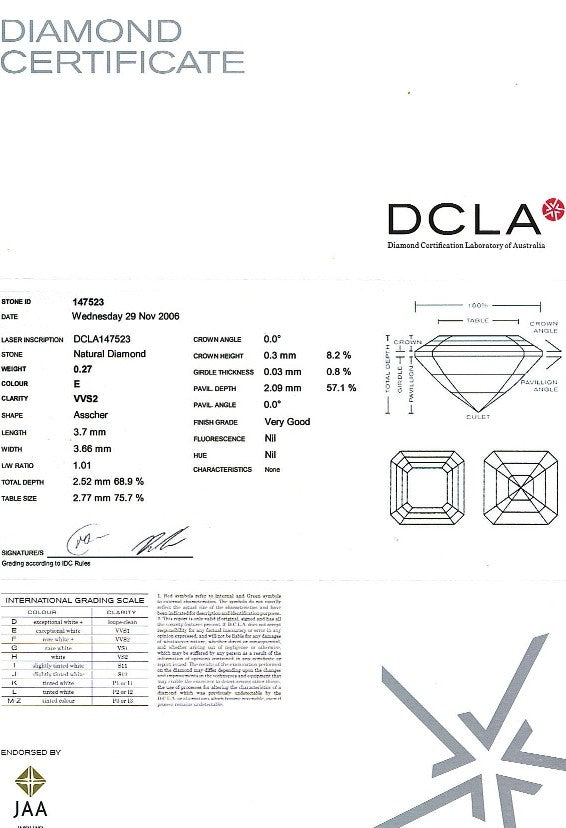 Asscher Cut Diamond 0.27ct E VVS2