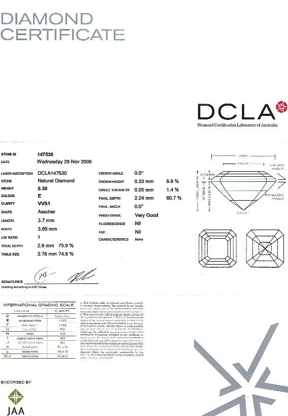 Asscher Cut Diamond 0.30ct E VVS1