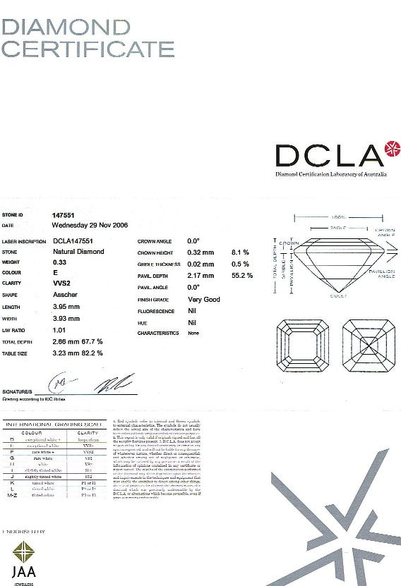 Asscher Cut Diamond 0.33ct E Vvs2