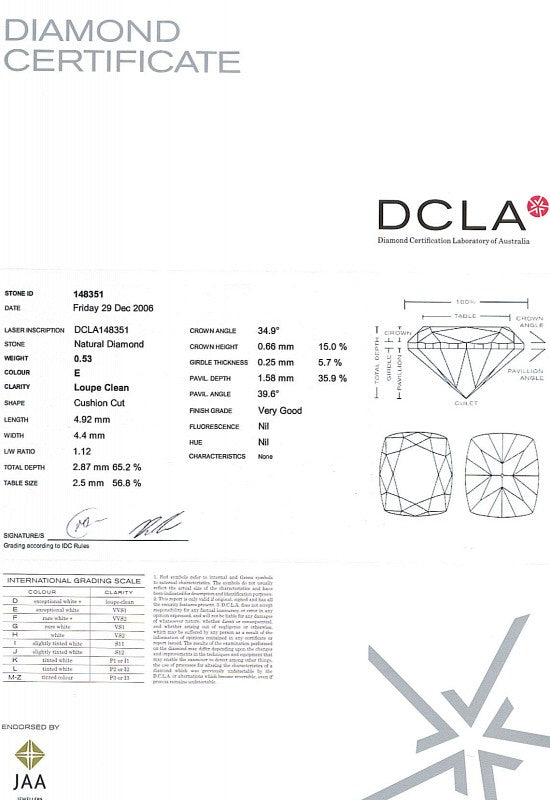 Cushion Cut Diamond 0.53ct E IF