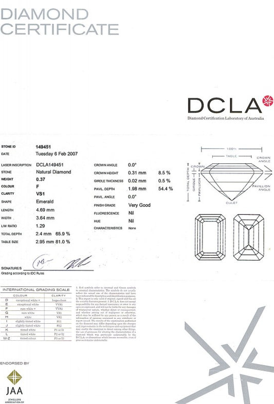 Emerald Cut Diamond 0.37ct F VS1
