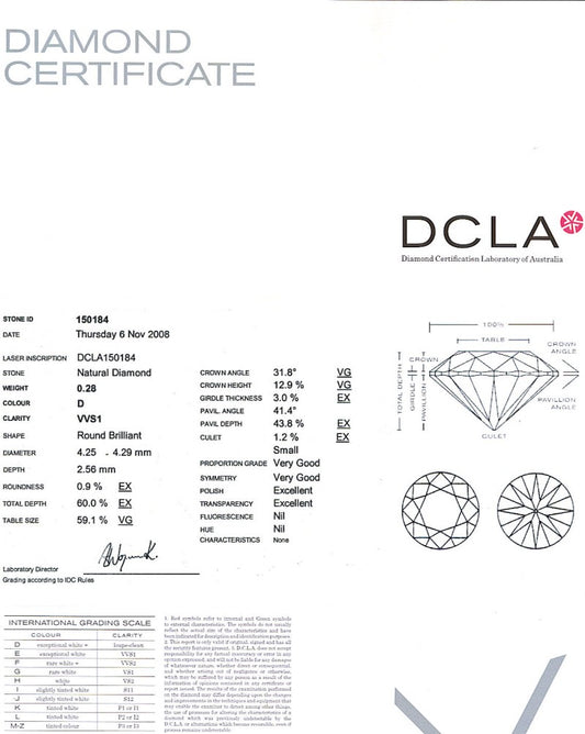 Round Brilliant Cut Diamond 0.28ct D VVS1