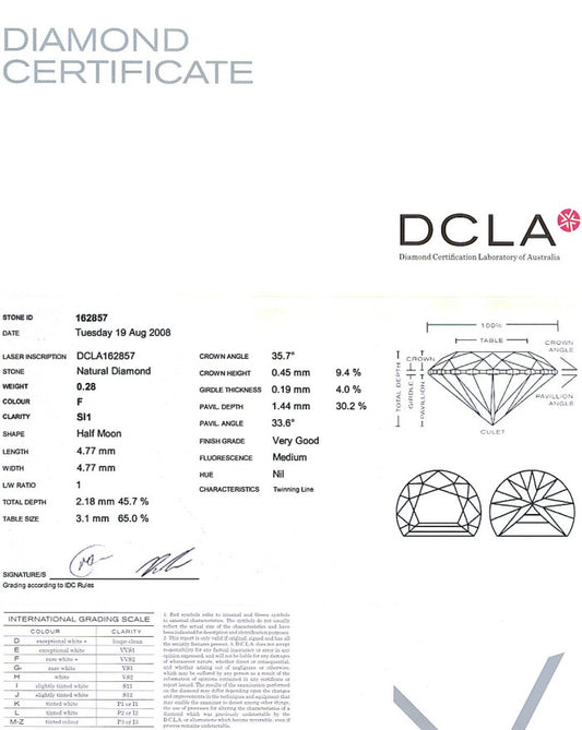 Half Moon Diamond Pairs 0.28ct F SI1