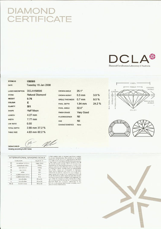 Half Moon Diamonds 0.76ct E SI1