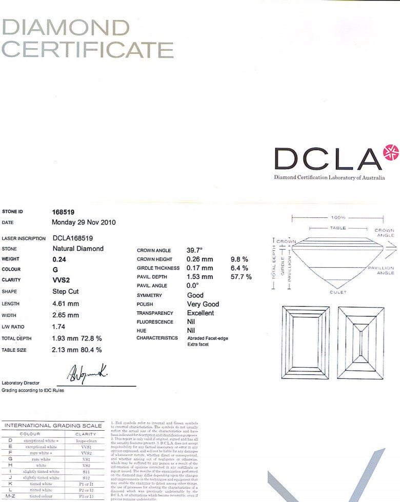 baguette Cut Diamond 0.24ct G VVS2