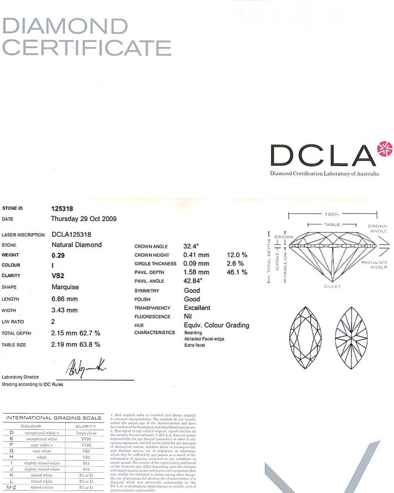 Marquise Cut Diamond 0.29ct I VS2