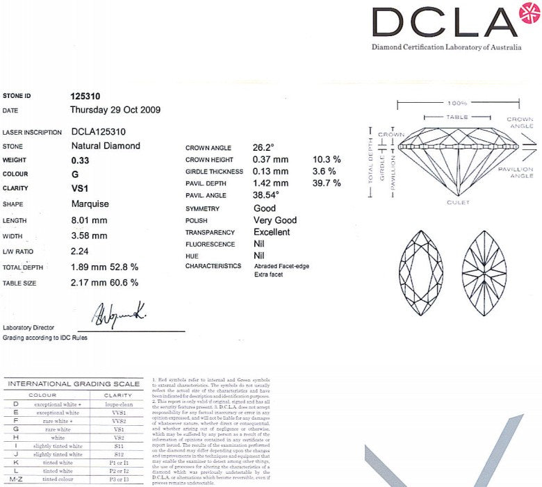 Marquise Cut Diamond 0.33ct G VS1