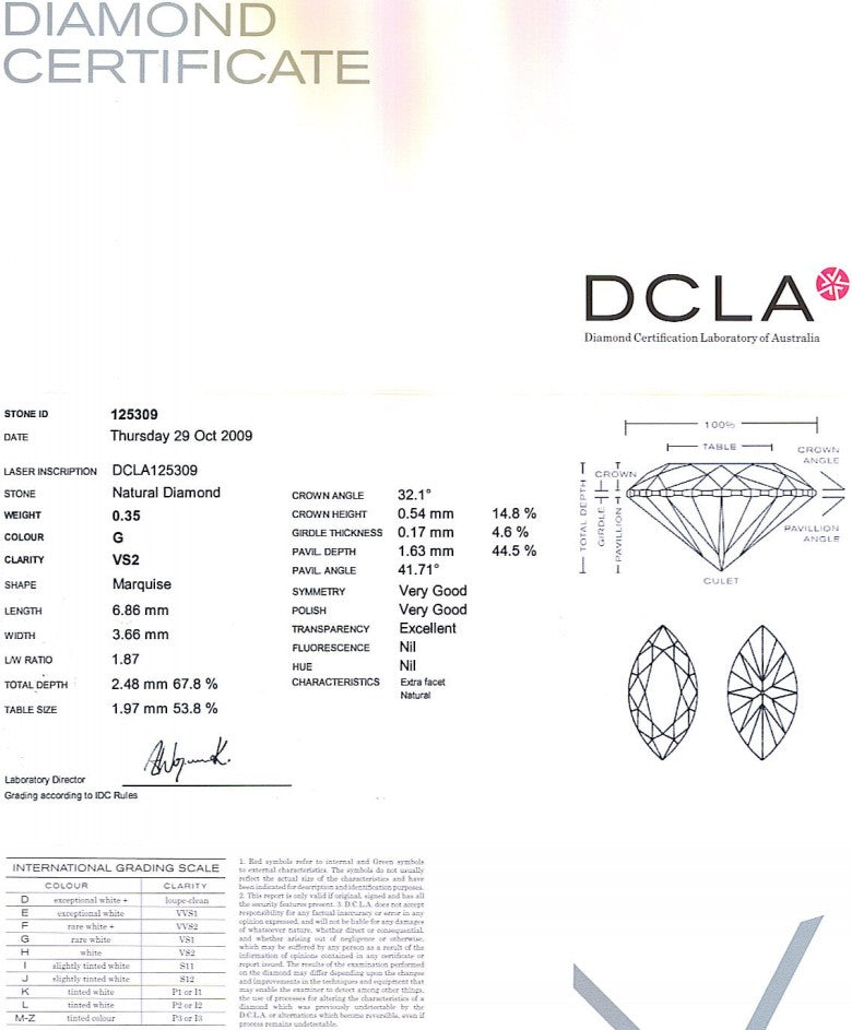 Marquise Cut Diamond 0.35ct G VS2