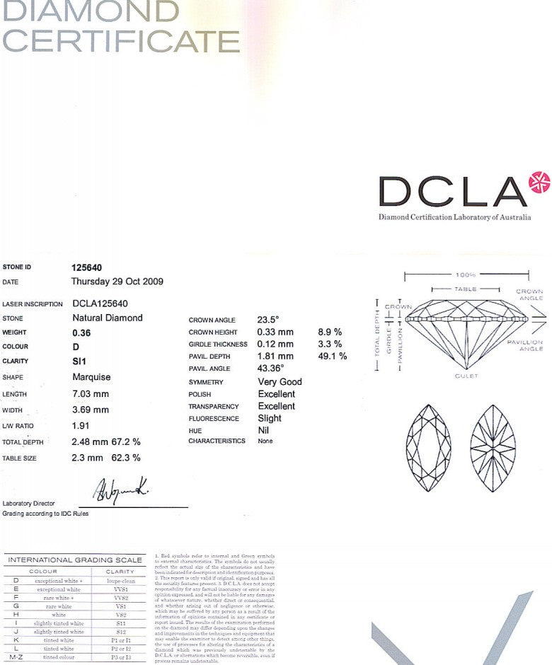 Marquise Cut Diamond 0.36ct D SI1