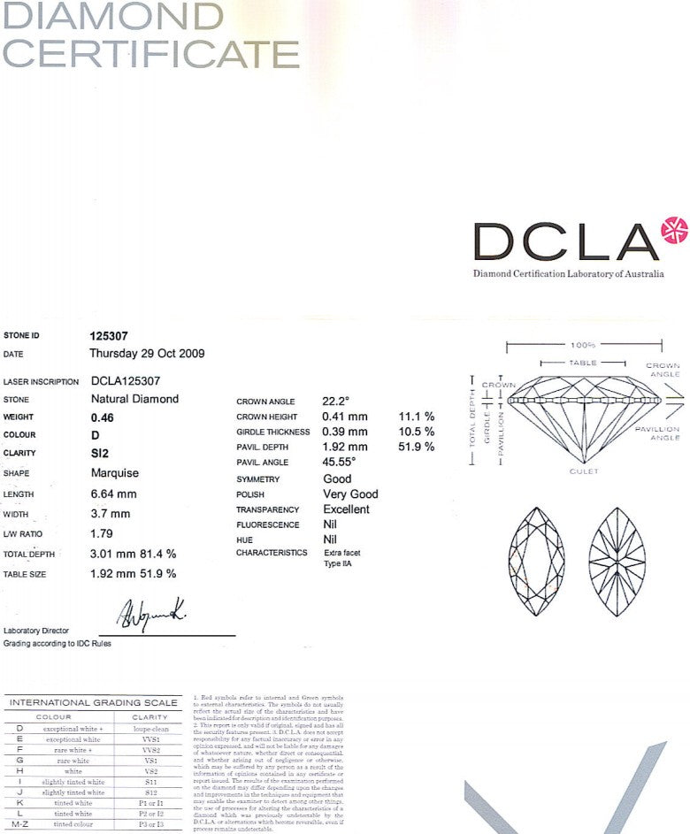 Marquise Cut Diamond 0.46ct D SI2