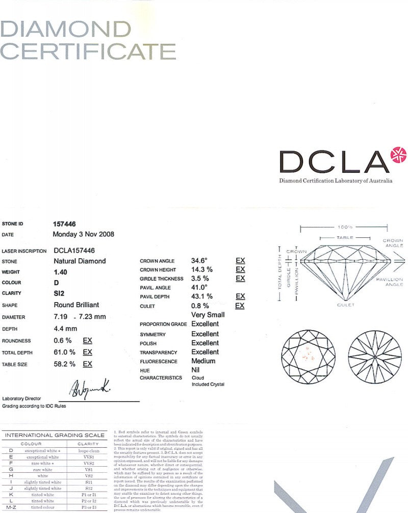 Round Brilliant Cut Diamond 1.40ct D SI2