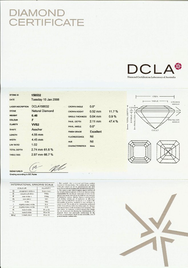Asscher Cut Diamond 0.46ct F VVS2