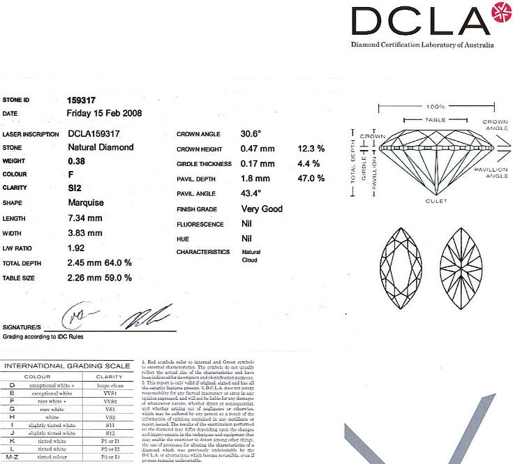Marquise Cut Diamond 0.38ct F SI2
