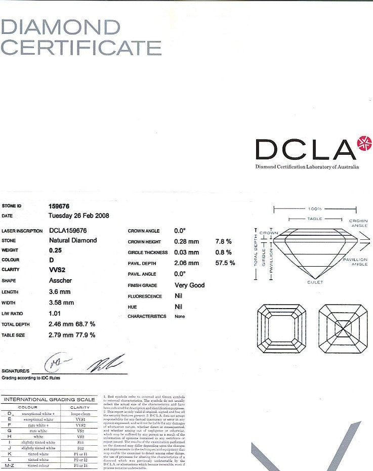 Asscher Cut Diamond 0.25ct D VVS2