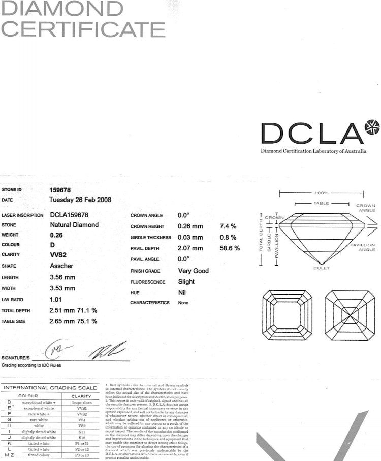 Asscher CXut Diamond 0.26ct D VVS2