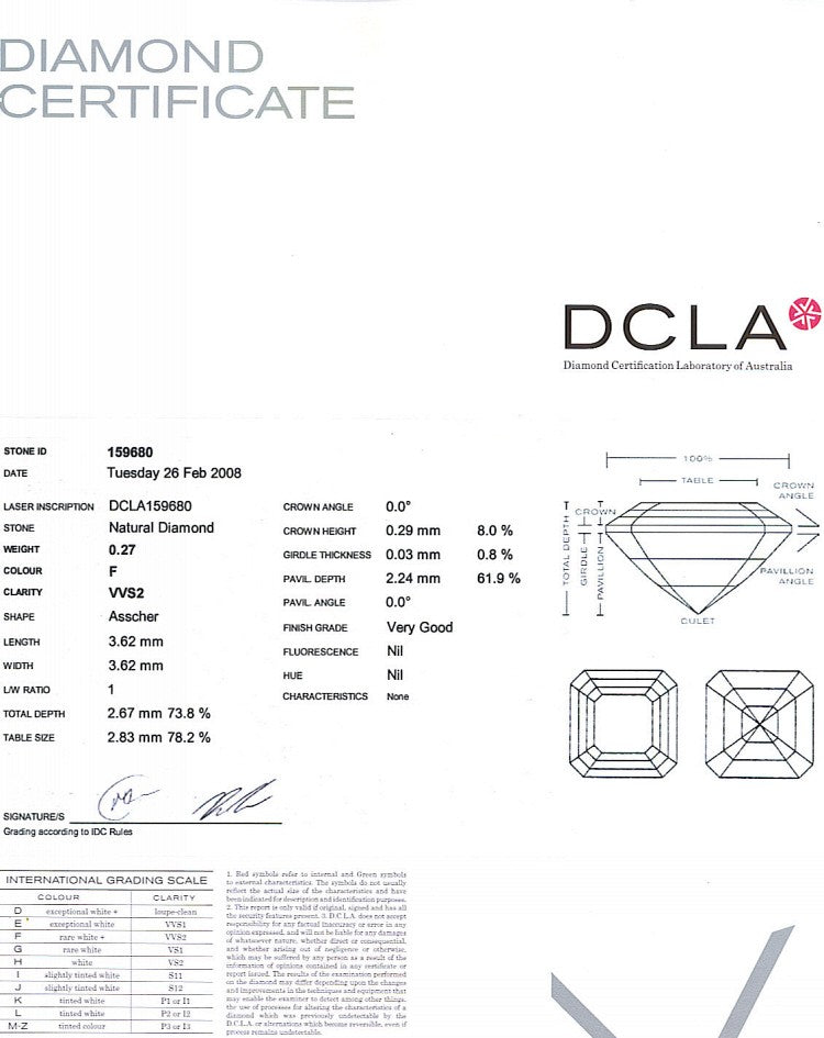 Asscher Cut Diamond 0.27ct F VVS2