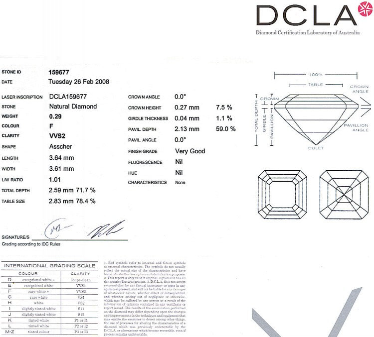 Asscher Cut Diamond 0.29ct - F VVS2