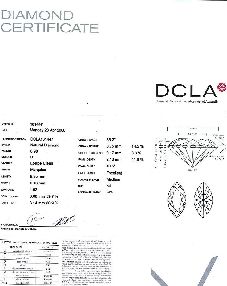 Marquise Cut Diamond 0.90ct D IF
