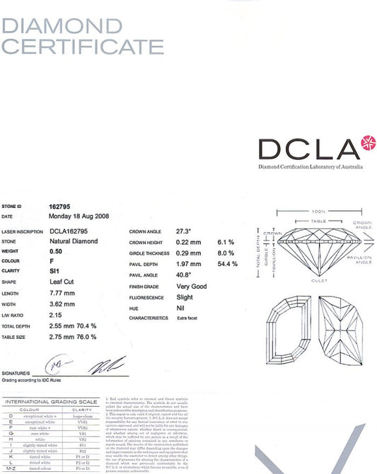 Leaf Cut Diamond Pairs 0.50ct F SI1