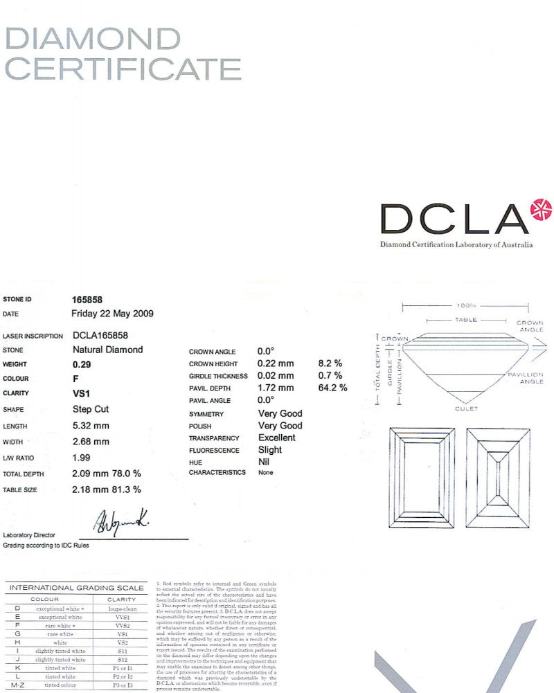 Baguette Cut Diamond 0.29ct F VS1