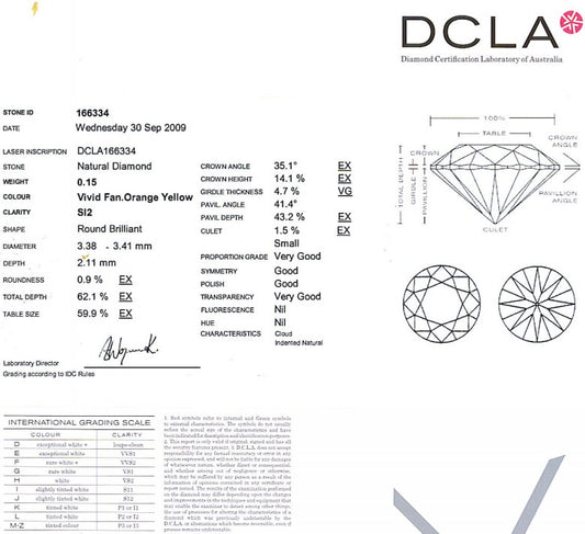 Round Brilliant Cut Diamond 0.15ct Vvid Fancy Orange Yellow