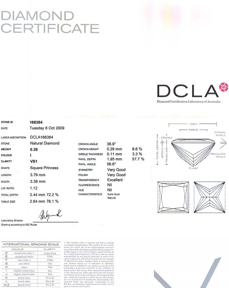 Princess Cut Diamond 0.26ct I VS1