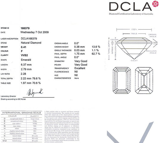 Emerald Cut Diamond 0.41ct F VVS2