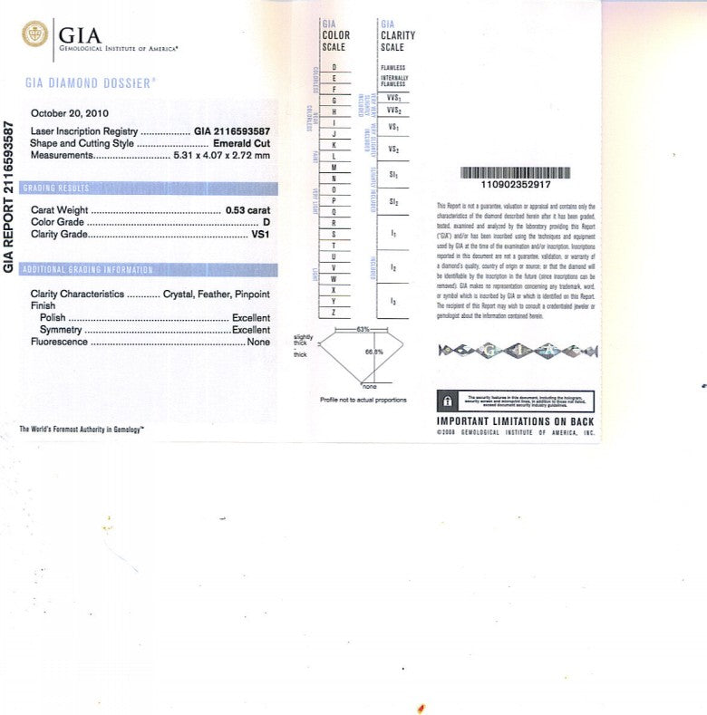 Emerald Cut Diamond 0.53ct D VS1