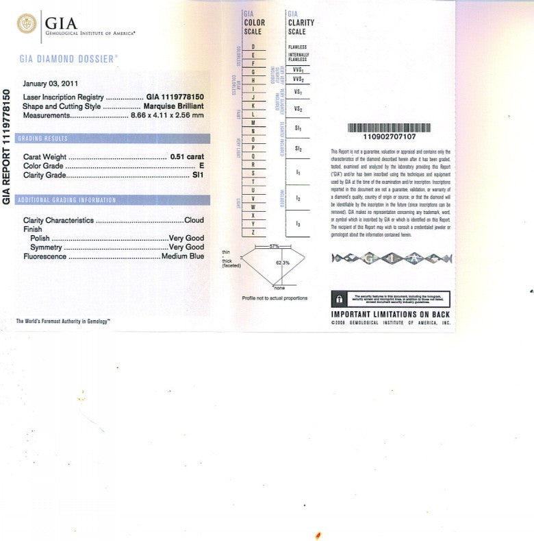 Marquise Cut Diamond 0.51ct E SI1