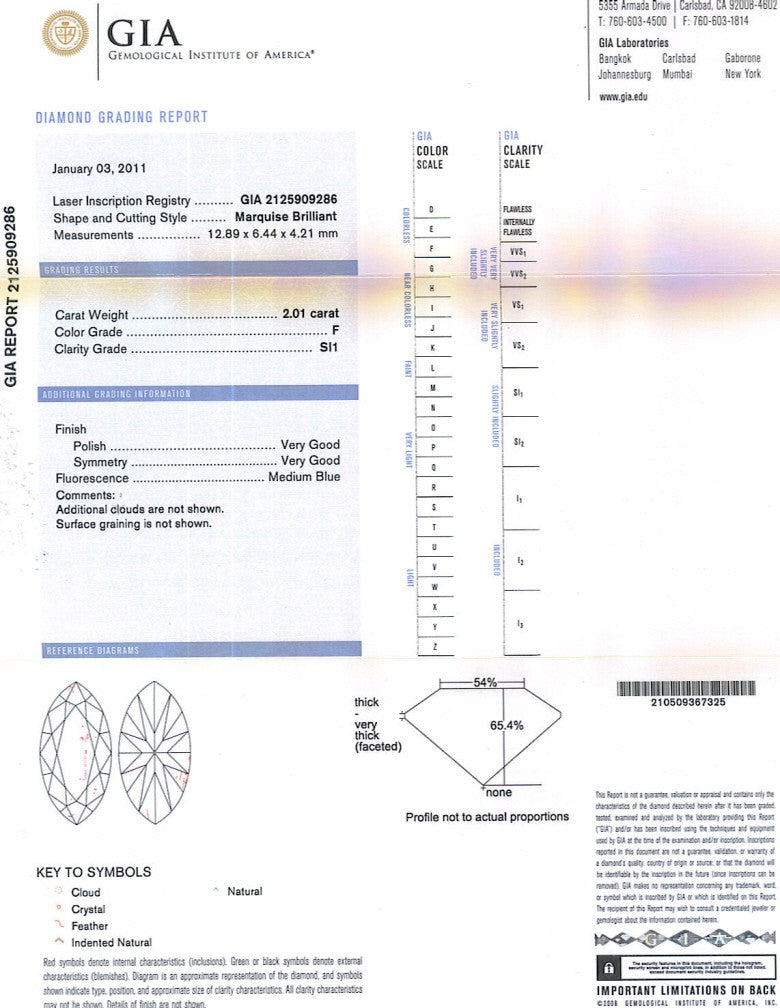 Marquise Cut Diamond 2.01ct F SI1